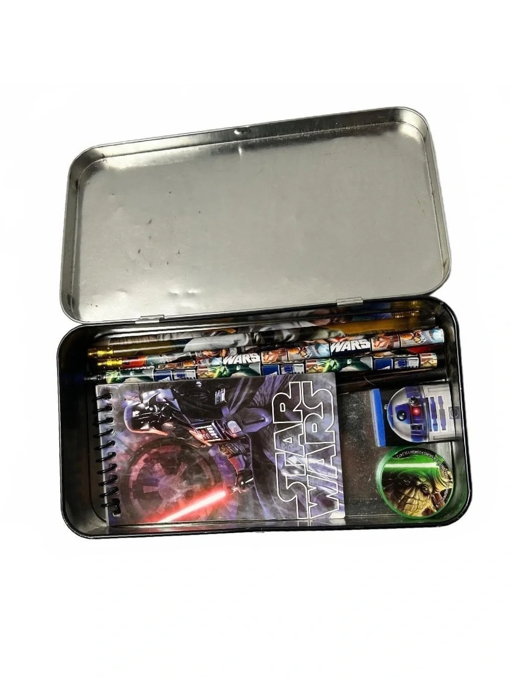 Vintage Star Wars Pencil Box Set with Notebook, Pencils, Sharpener, and Eraser